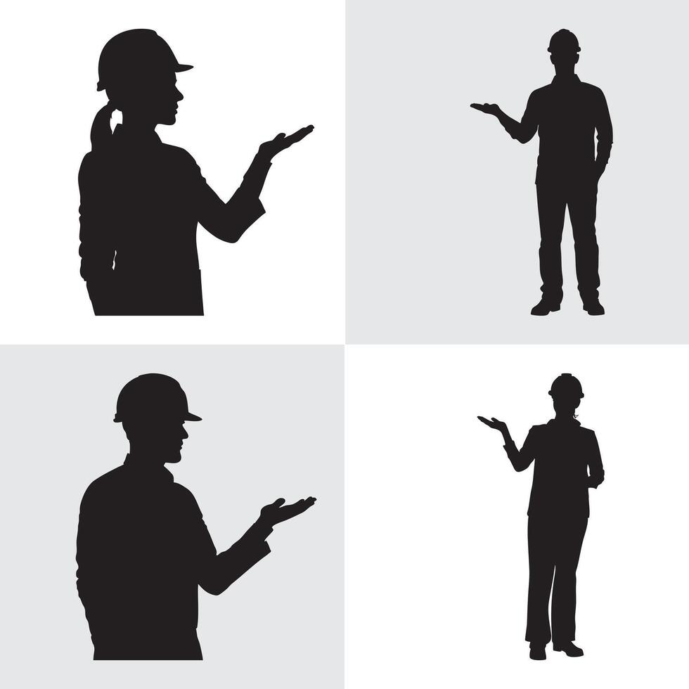 Engineers or construction workers in Silhouette Presenting and Showing vector