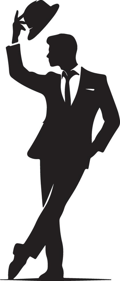 Silhouette of a man in a suit and hat vector
