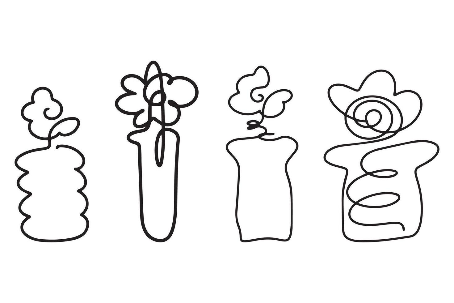 Continuous line various abstract vase with flower hand drawn for art and illustration vector