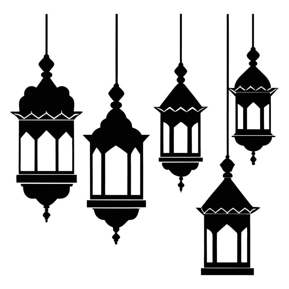 Crescent Moon Lanterns Ramadan and Eid Decorative Art vector