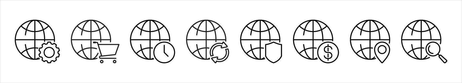 set of globe thin line icon. contain website and cyberspace icon collections vector