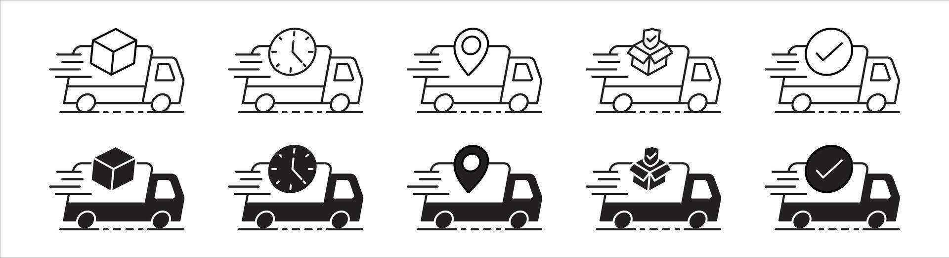 set of step online shopping icon. delivery truck icon, truck express delivery, fast shipping delivery truck icon symbol sign vector