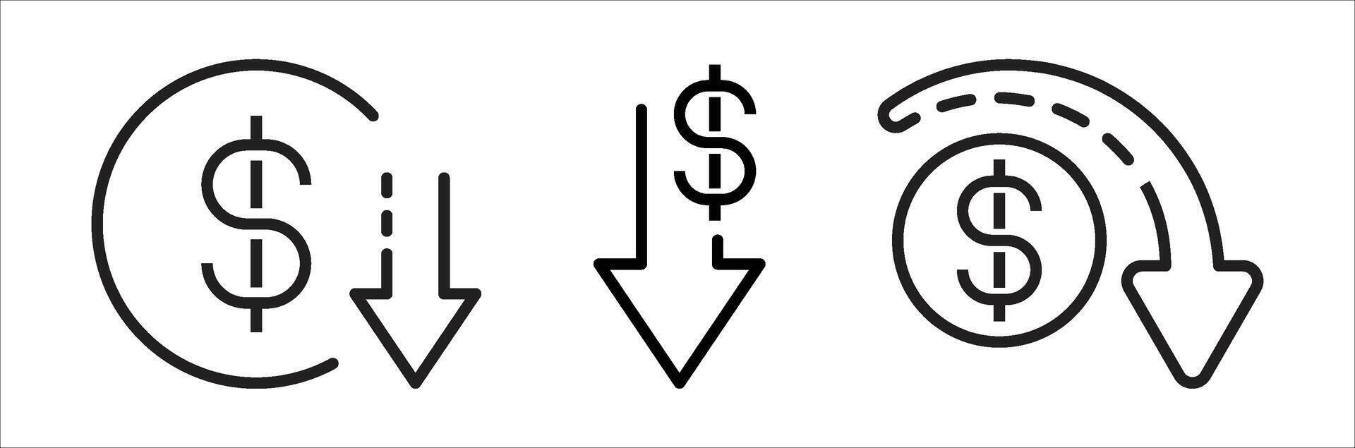 cost money icon set. contain cost reduction, low-cost money, money decrease icon vector