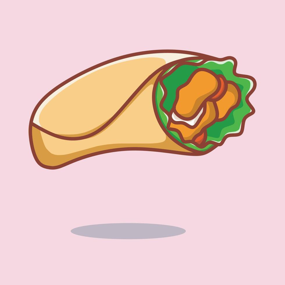 Cute kebab illustration. Kebab wrap durum icon. vector