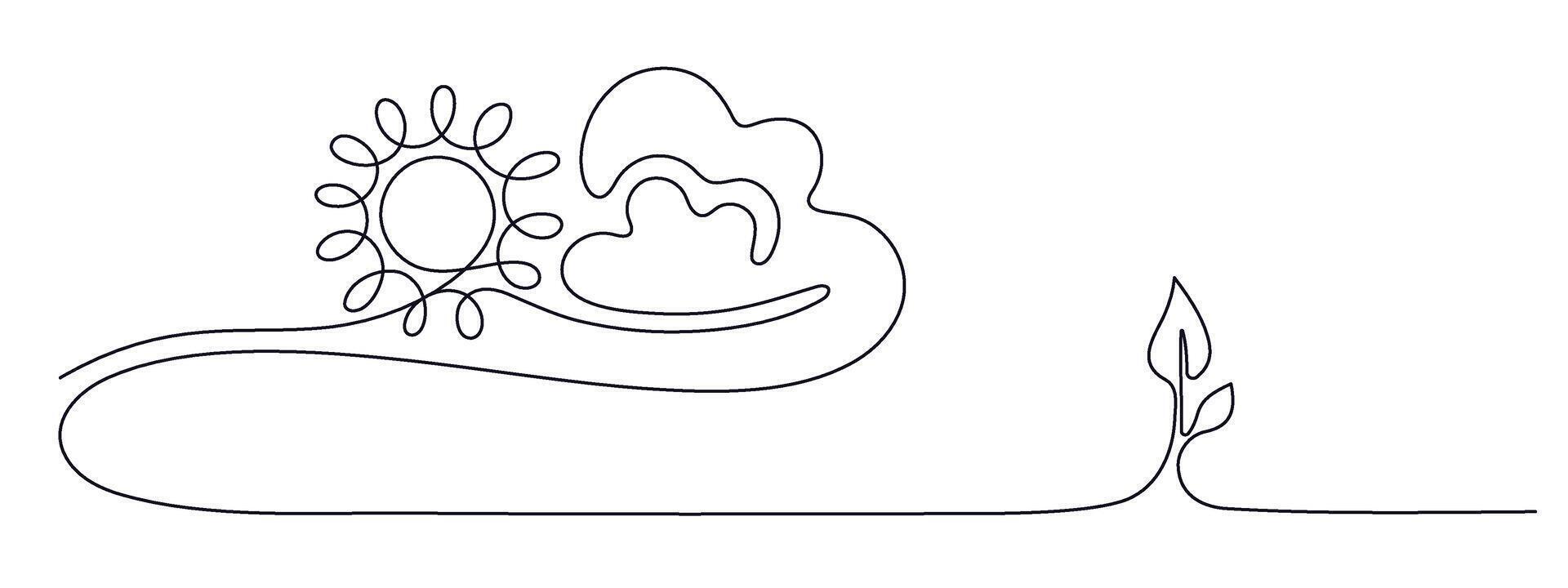 Sun, cloud sign. Single continuous line of sprout vector