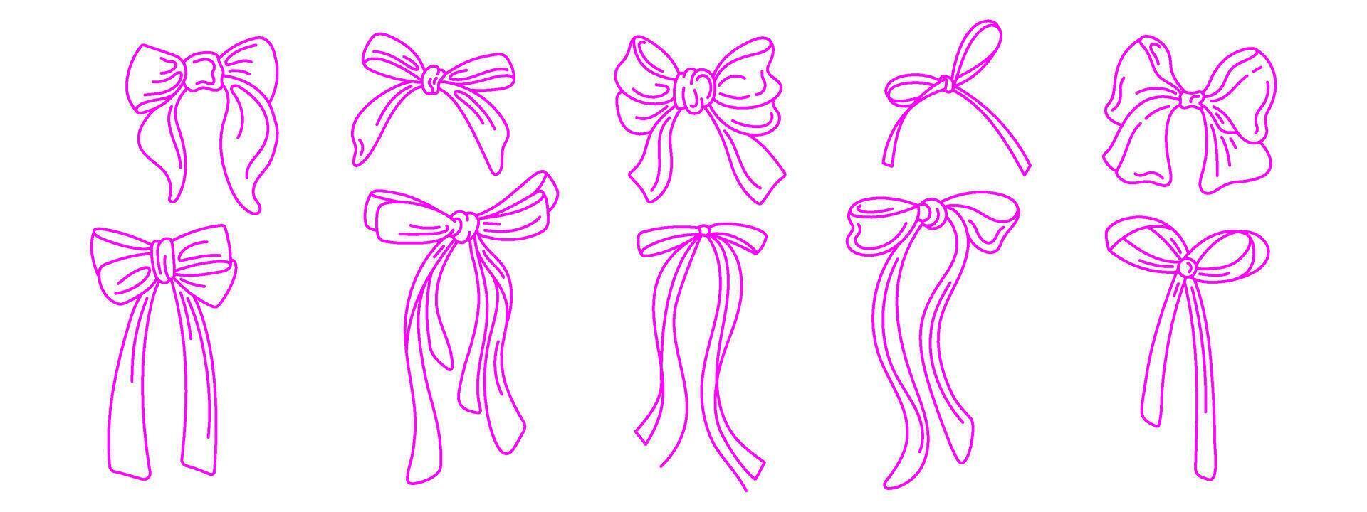 Bow collection. ribbons, silk pink bows vector