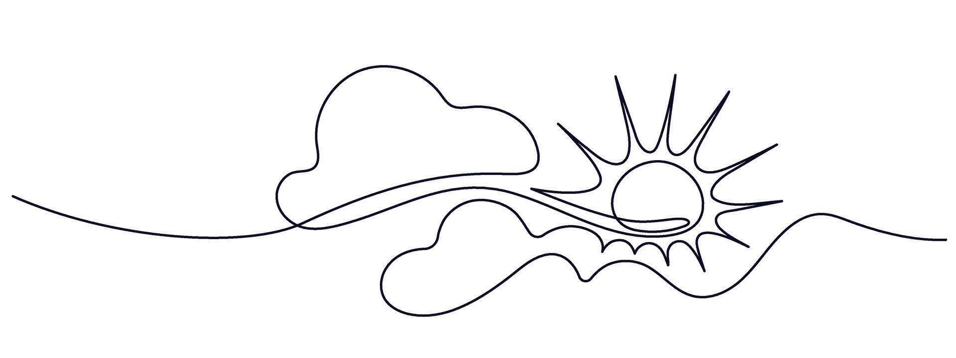 Sun, clouds Continuous line Travel summer concept vector