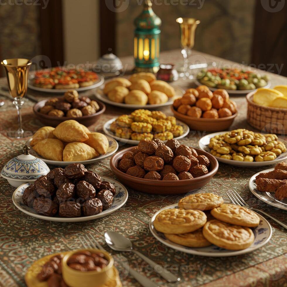 A table with many plates of food on it photo