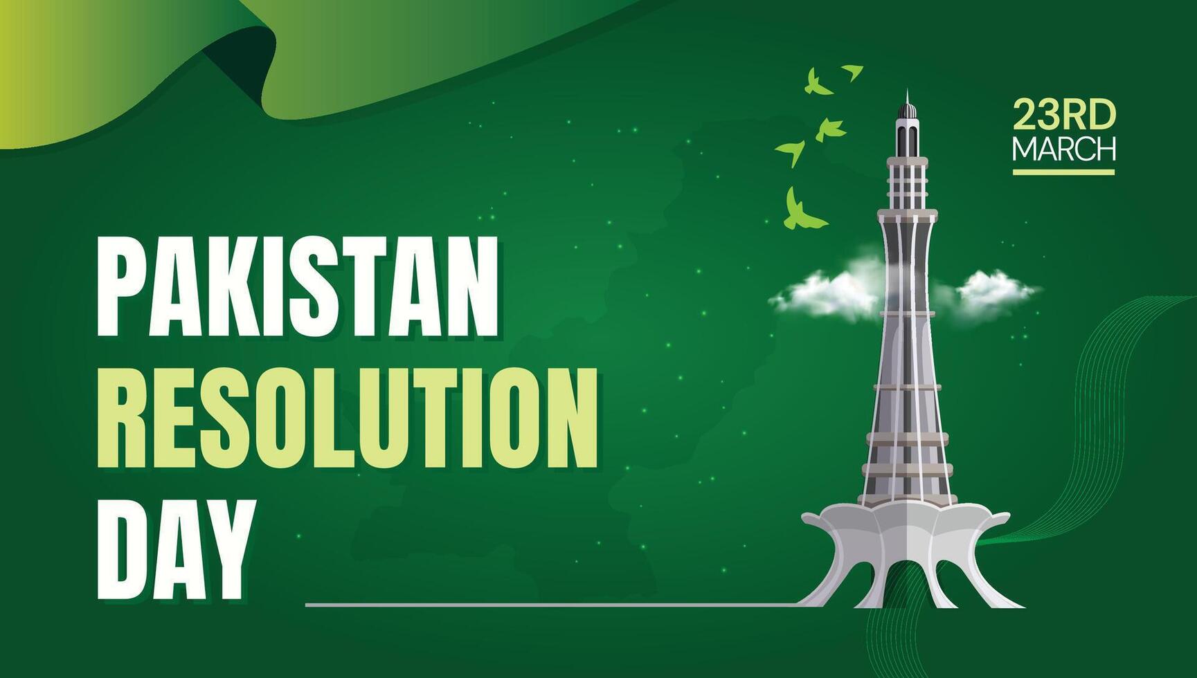 Pakistan Resolution Day 23rd March Creative Illustration Green Background Banner Template vector