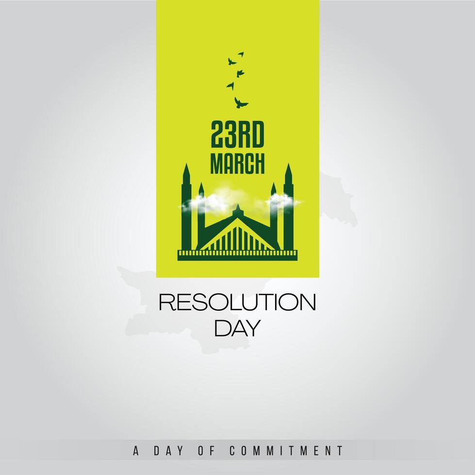 Pakistan Resolution Day Minimalist Illustration with Faisal Mosque White Background Template vector