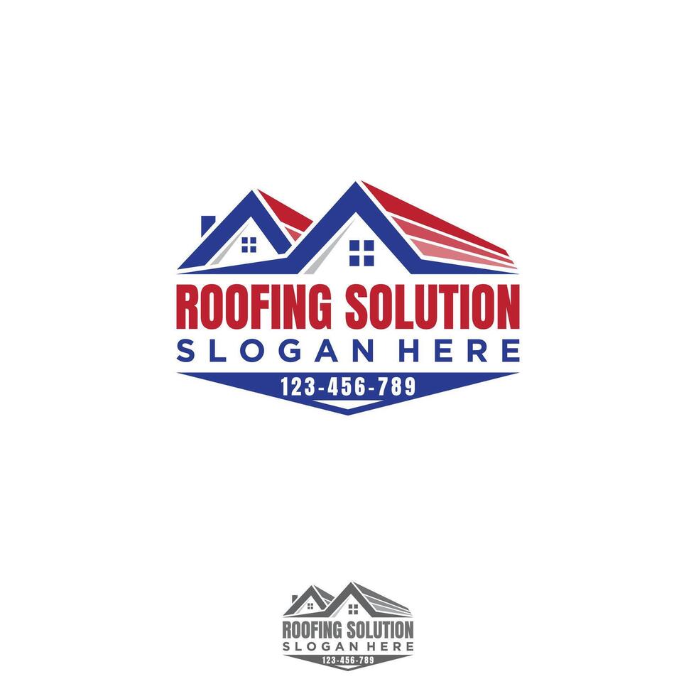 Construction building roofing solution service logo design template vector