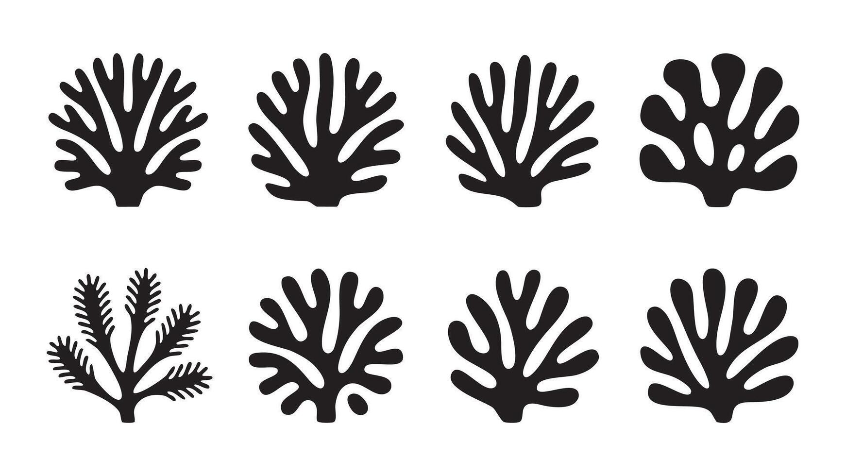 Eight Black Abstract Seaweed Coral Reef Plant Icons vector