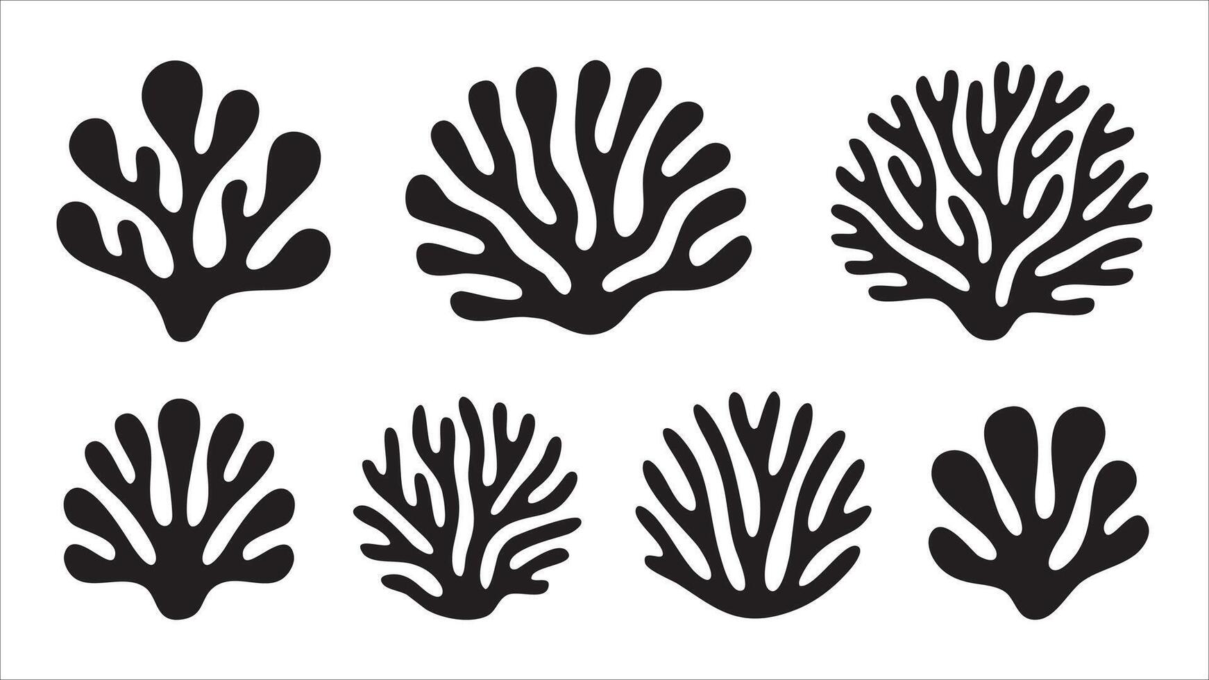 Seven Black Silhouettes of Abstract Seaweed and Coral vector