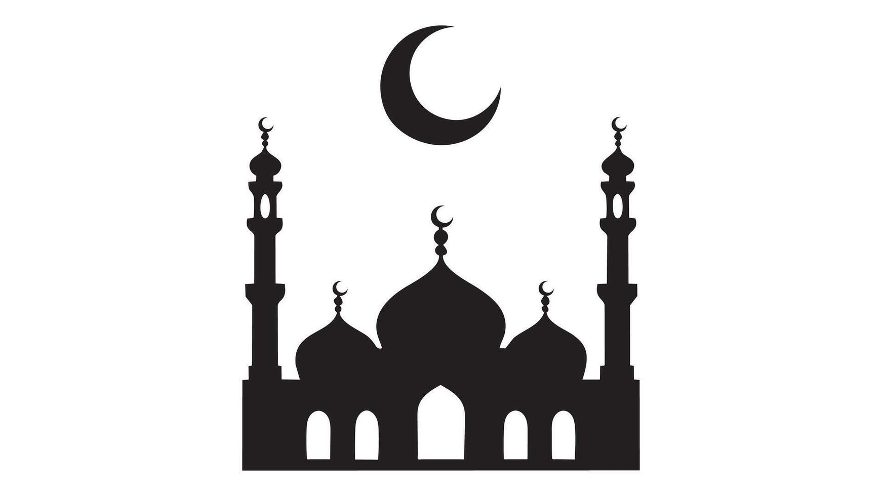 Mosque Silhouette, Crescent Moon, Islamic Architecture, Ramadan Symbol vector