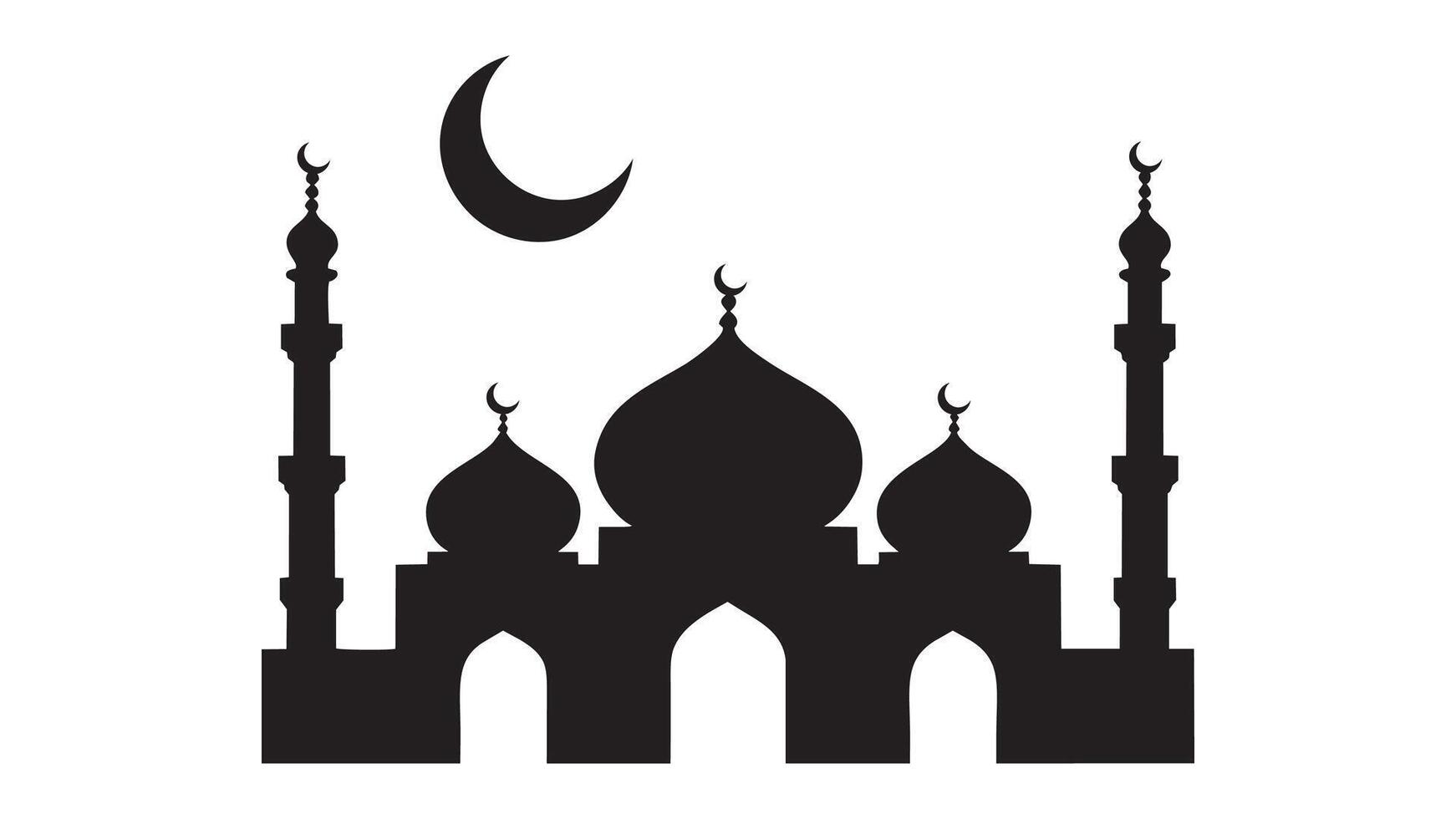 Mosque Silhouette Crescent Moon, Minarets, Domes, Islamic Architecture vector
