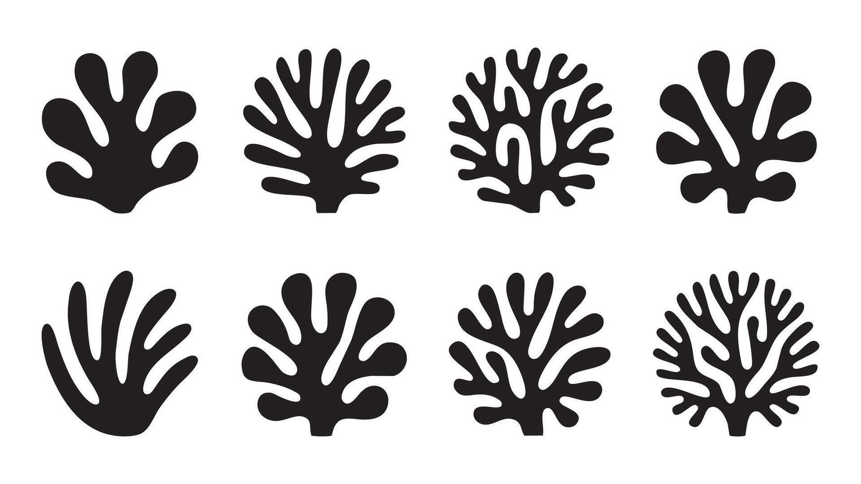 Abstract Black and White Stylized Coral Reef Leaf Icons Set vector