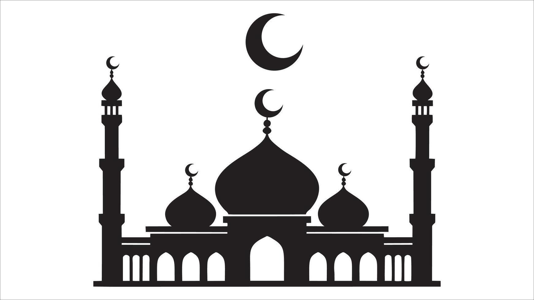 Mosque Silhouette Islamic Architecture, Crescent Moons, Minarets vector