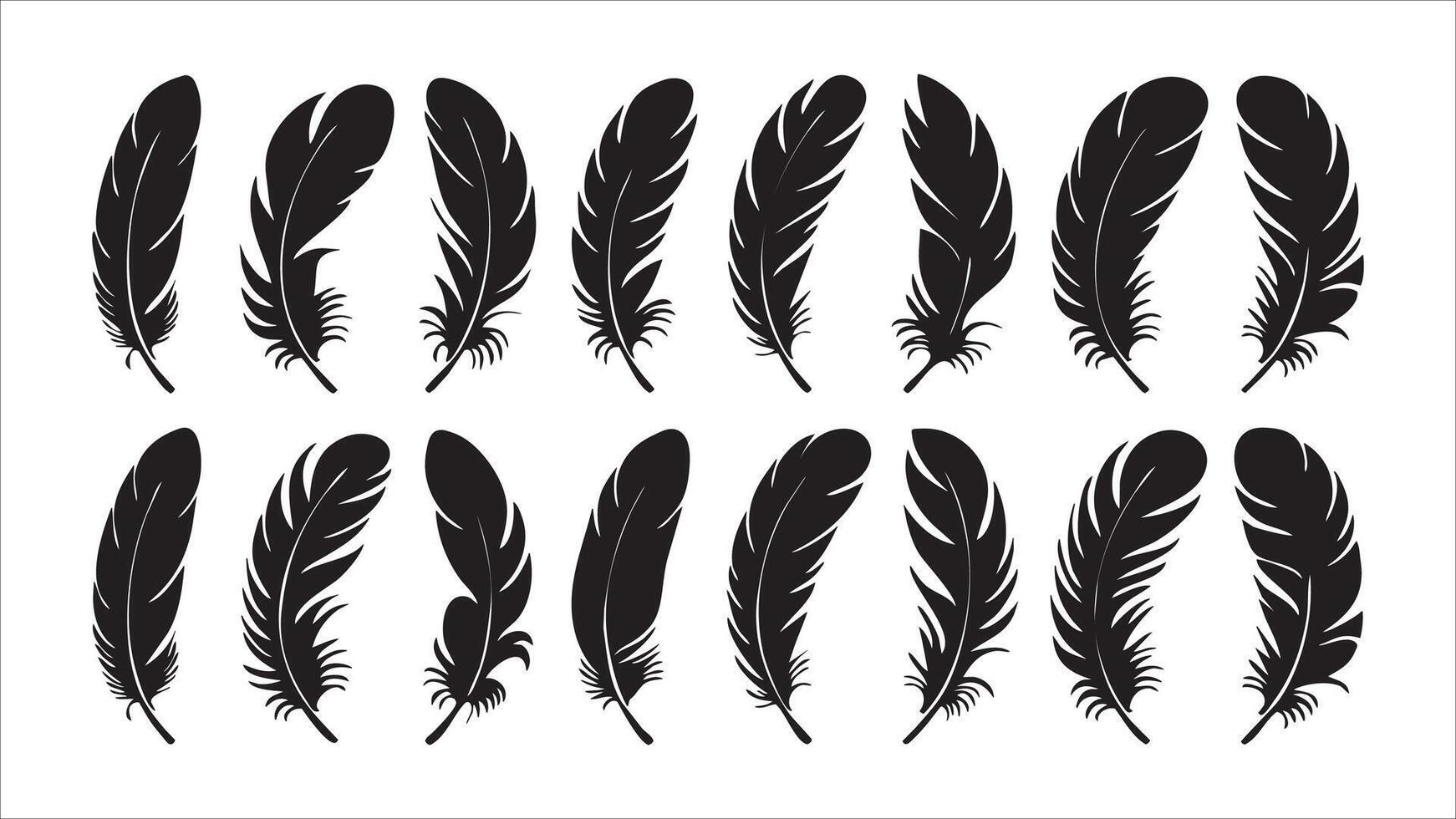 Collection of Black Feather Silhouettes Bird, Wing, Nature vector