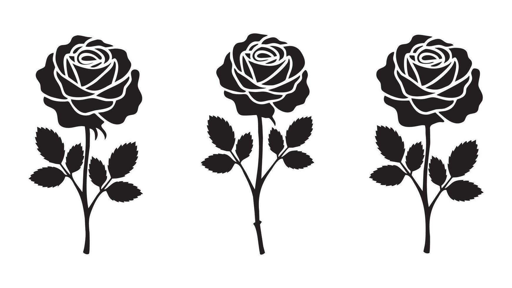 Three Black Silhouette Roses Elegant Floral Botanical Art Design vector