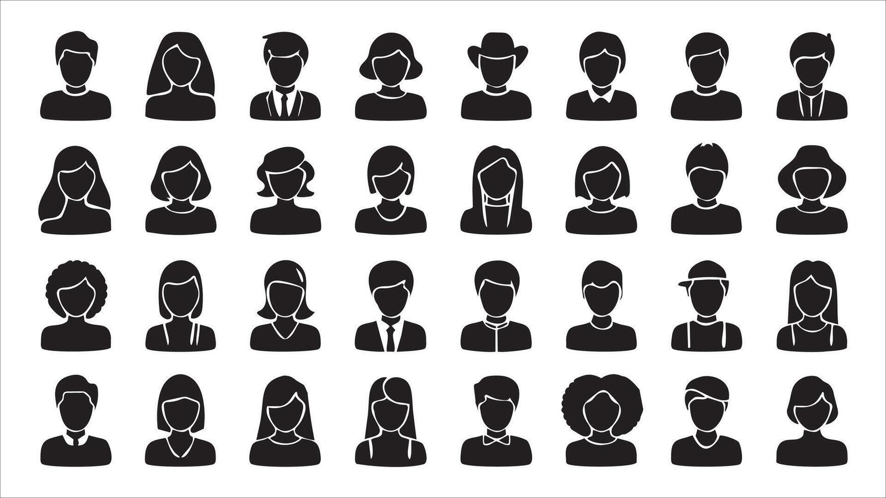 Diverse Avatar Icons Male, Female, Hairstyles, and Attire Collection vector