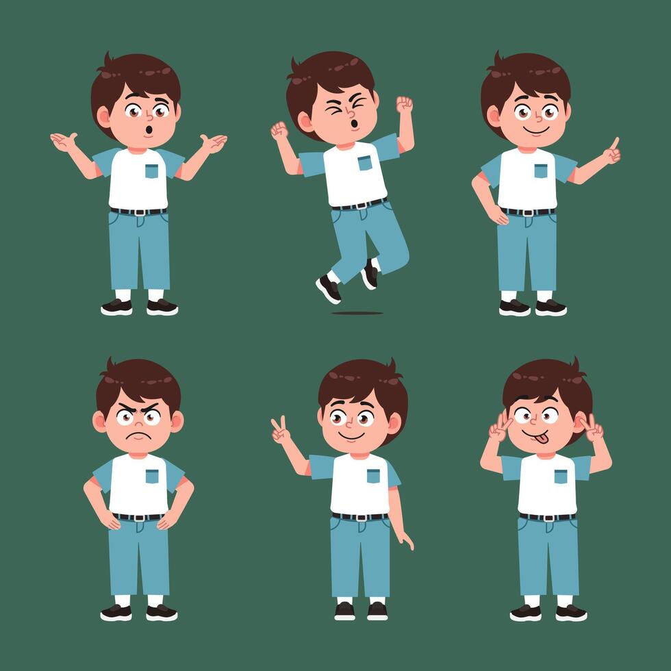 Boy With Brown Hair Cartoon collections in different poses vector