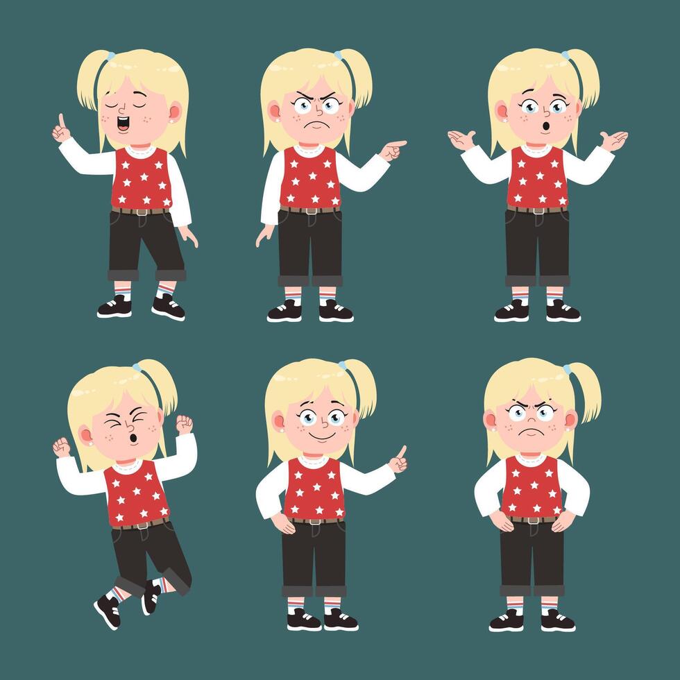 cartoon girl in different poses vector