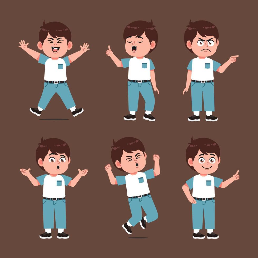 Boy With Brown Hair Cartoon character set vector