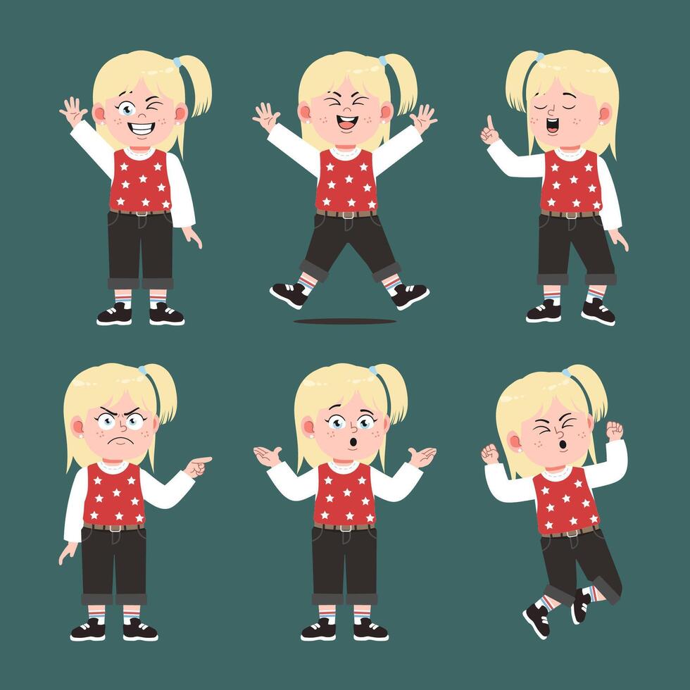 a cartoon girl in different poses vector