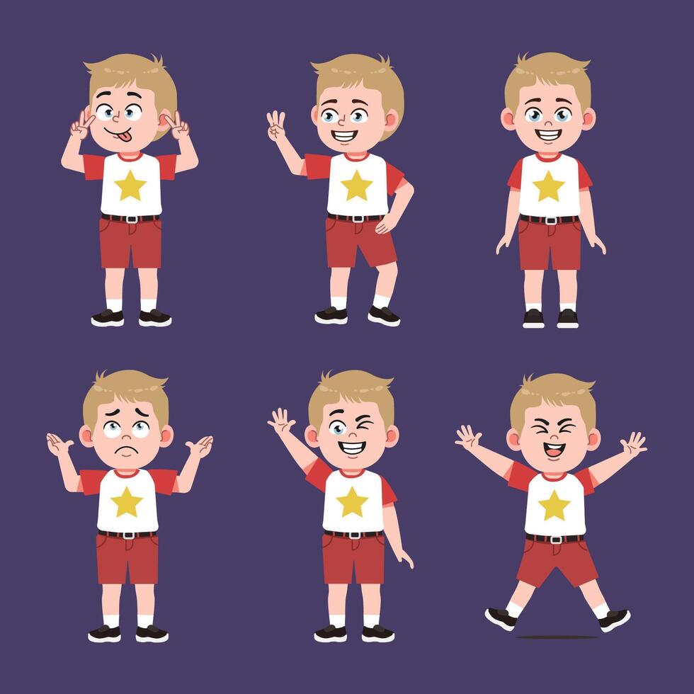 a cartoon boy in different poses vector