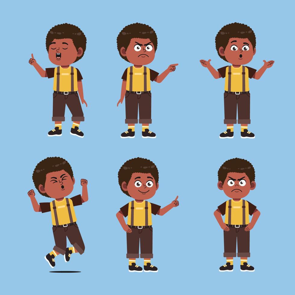 Cute African Boy with afro hair Cartoon Character Collections vector