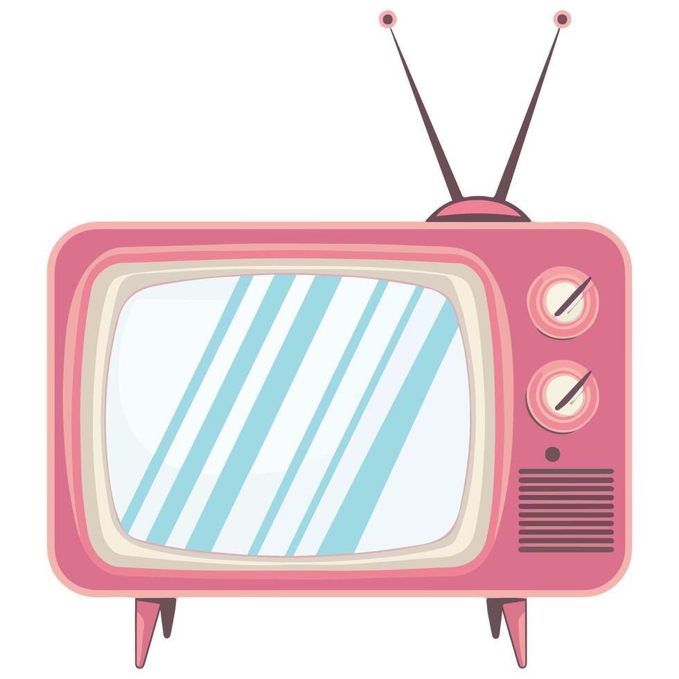 Vintage Pink TV with Antenna Retro Classic Cartoon vector