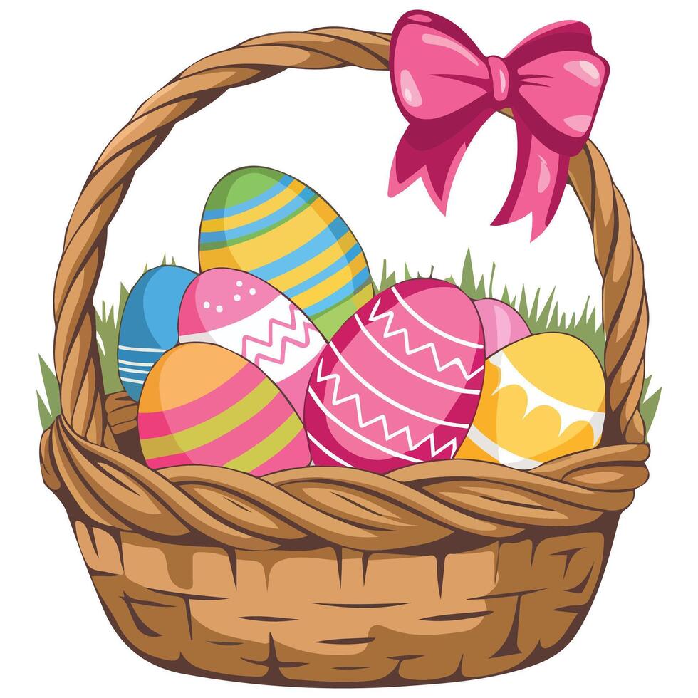 Easter Basket with Eggs Festive Celebration Icon vector
