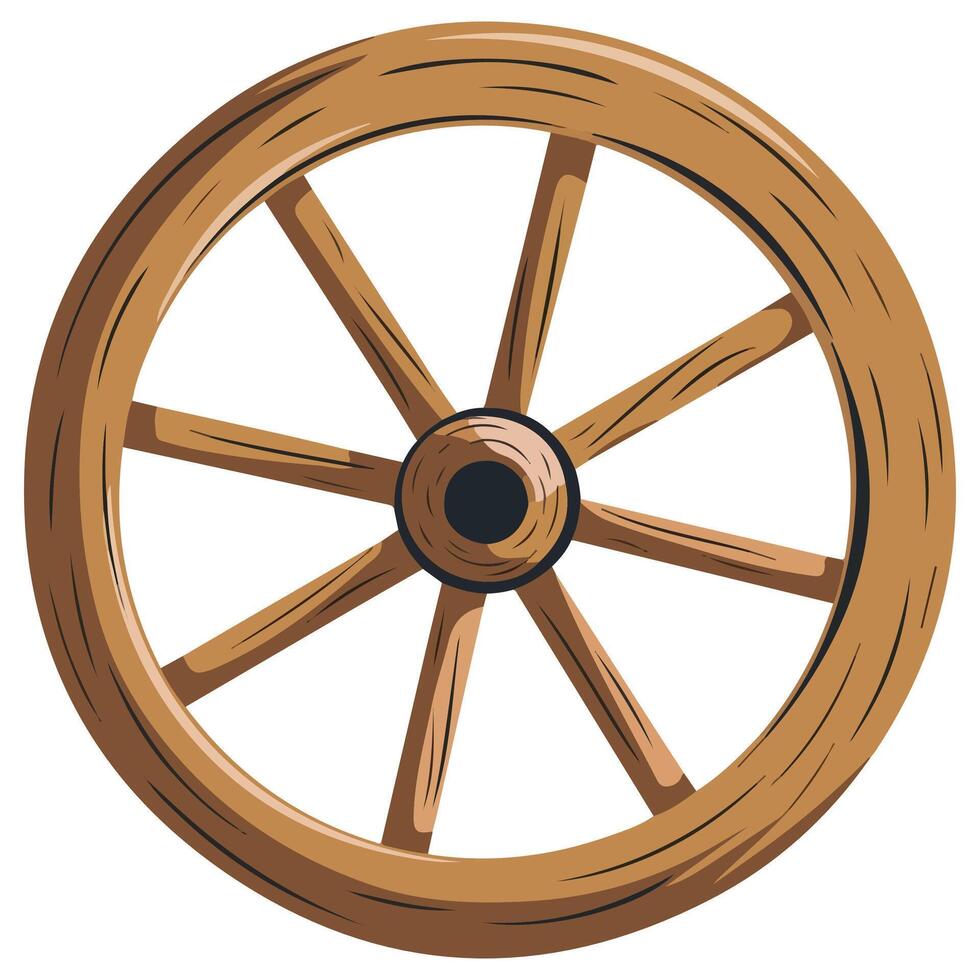 Detailed Cartoon Wooden Wheel Rustic Wild West Element for Design vector
