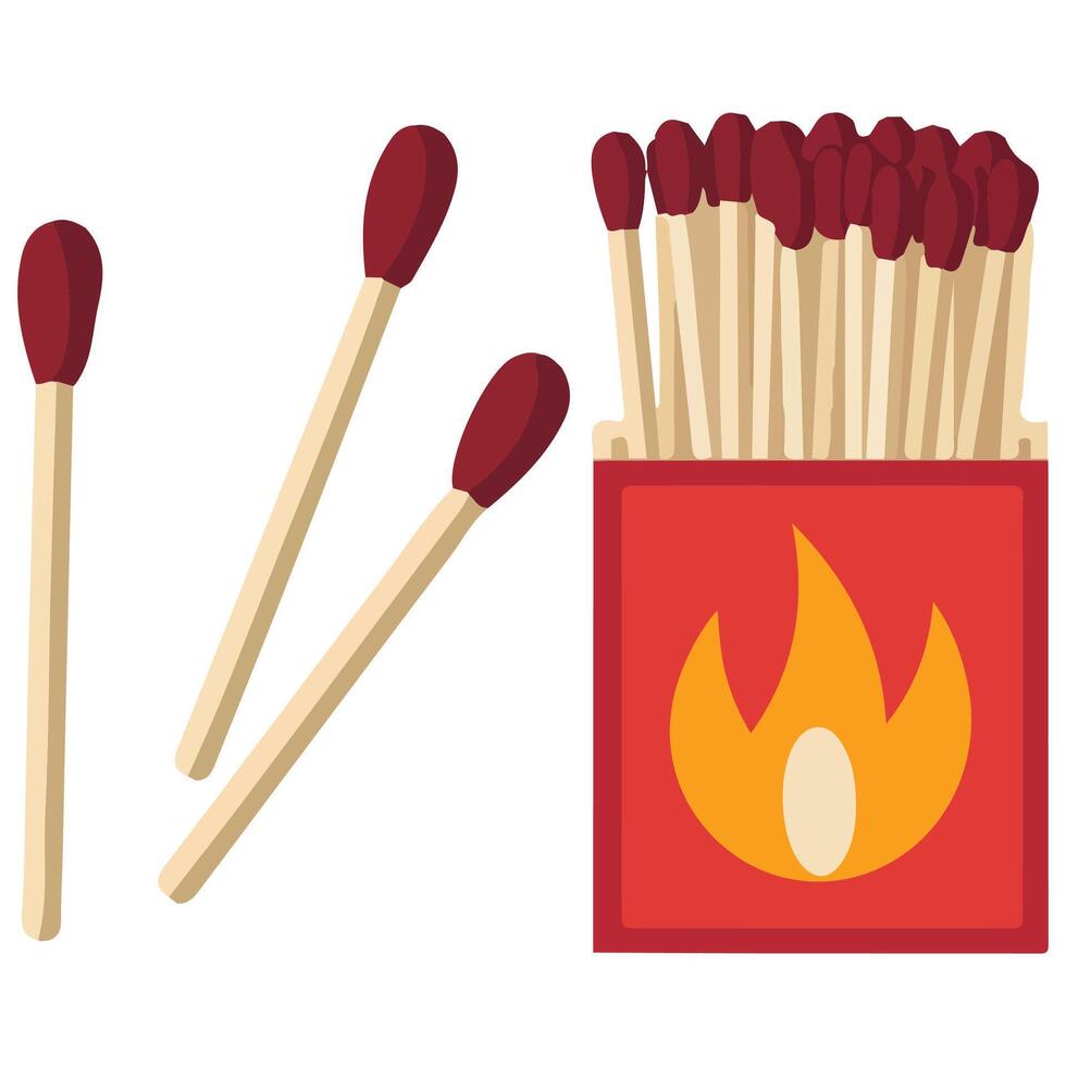 Various Matches Flaming Used Boxed in Flat Style vector