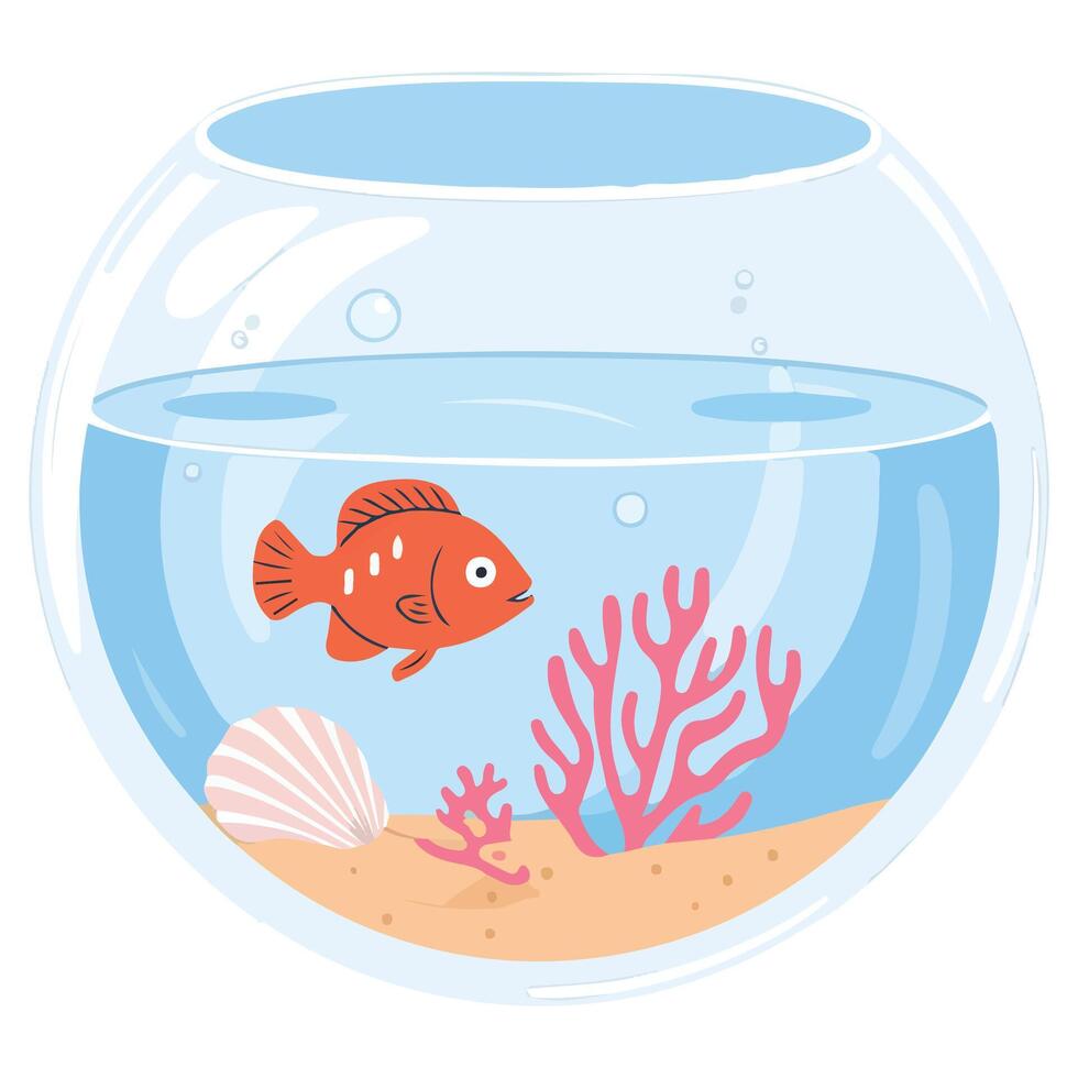 Aquarium with Water Golden Fish Sand and Corals Illustration vector