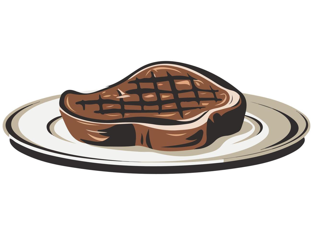 Grilled Beef Steak Fillet on Plate Cartoon Icon vector