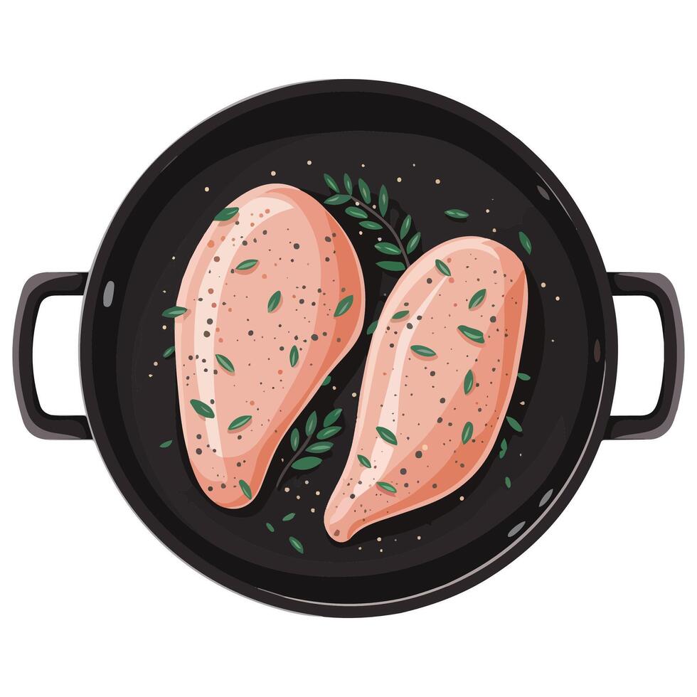 Top View of Fried Chicken Breast with Sauce and Spices Cartoon Style vector