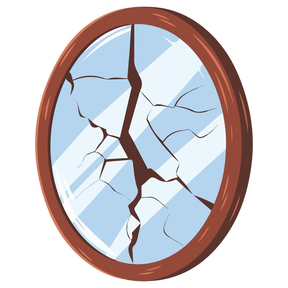 Cartoon Style Wooden Frame with Broken Mirror Cracked Glass Design vector