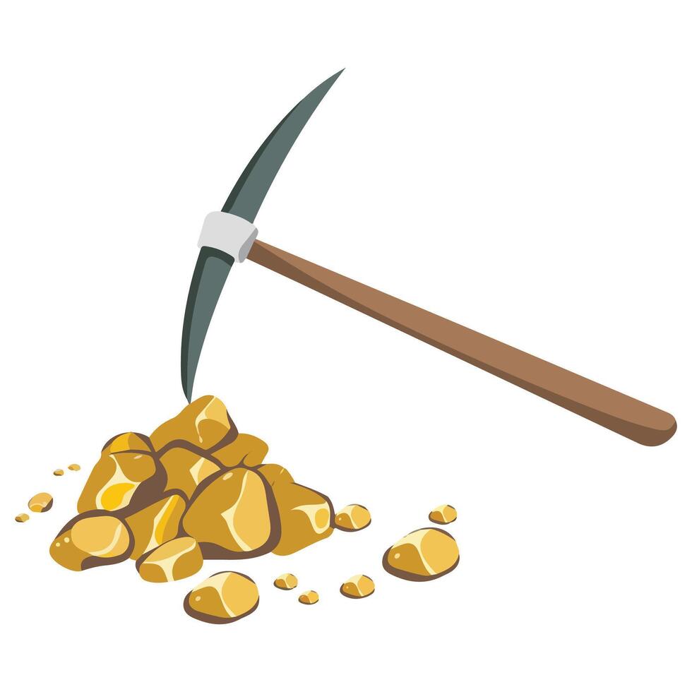 Wooden Pickaxe and Gold Ore Illustration of Mining Tools vector