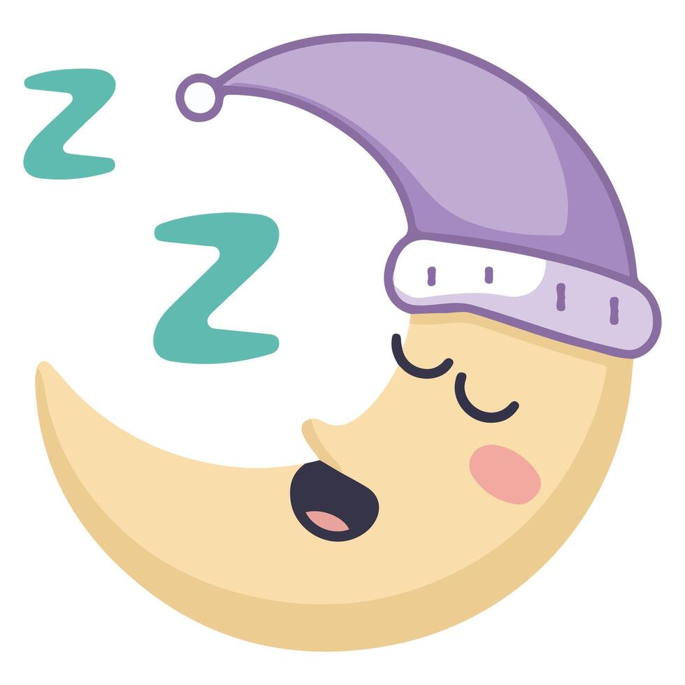 Sleeping Cartoon Crescent Moon Cute Night Sky Icon vector