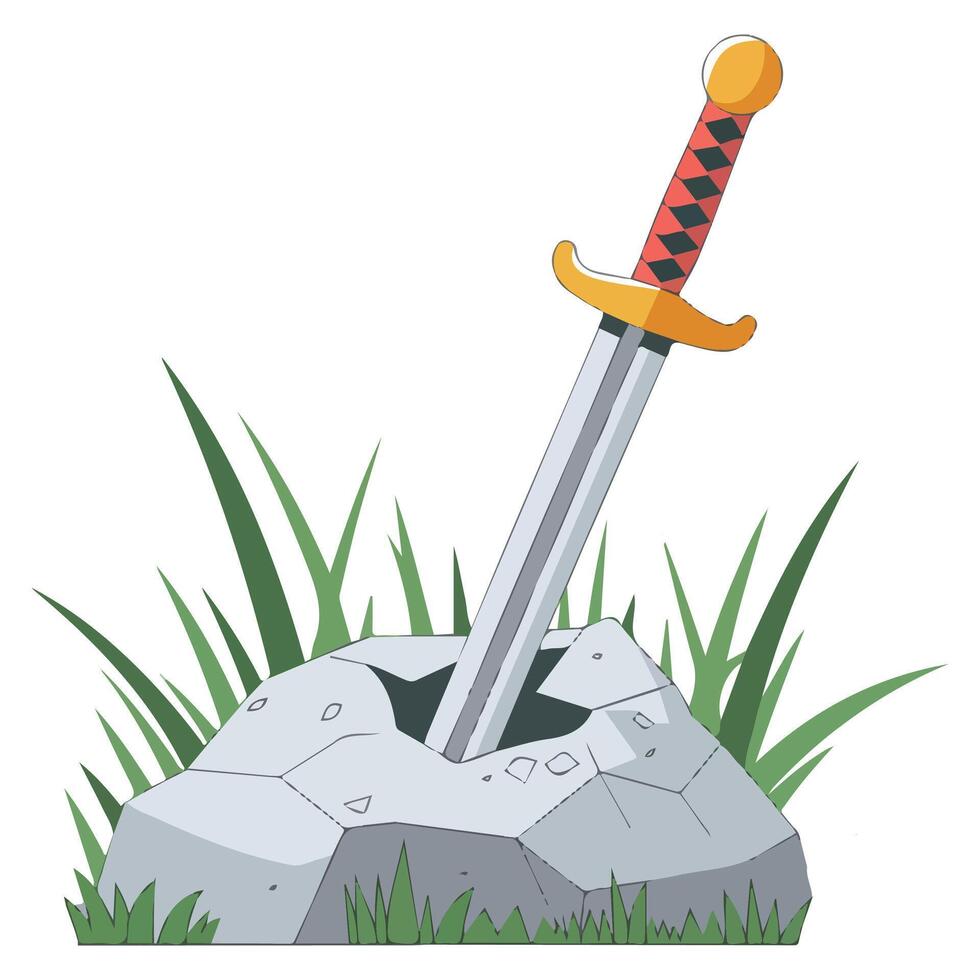Magical Excalibur Embedded in Rock Fantasy Icon vector