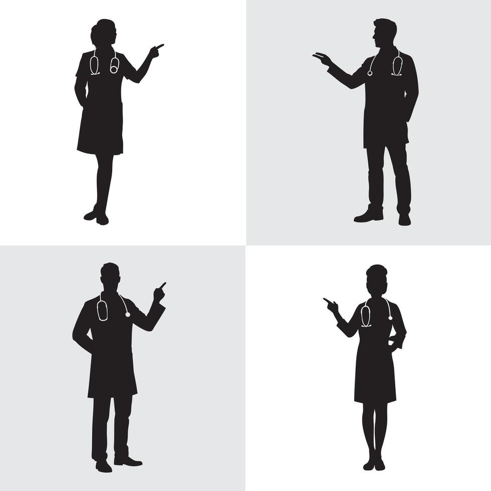 Collection of Doctors in Silhouette Pointing vector