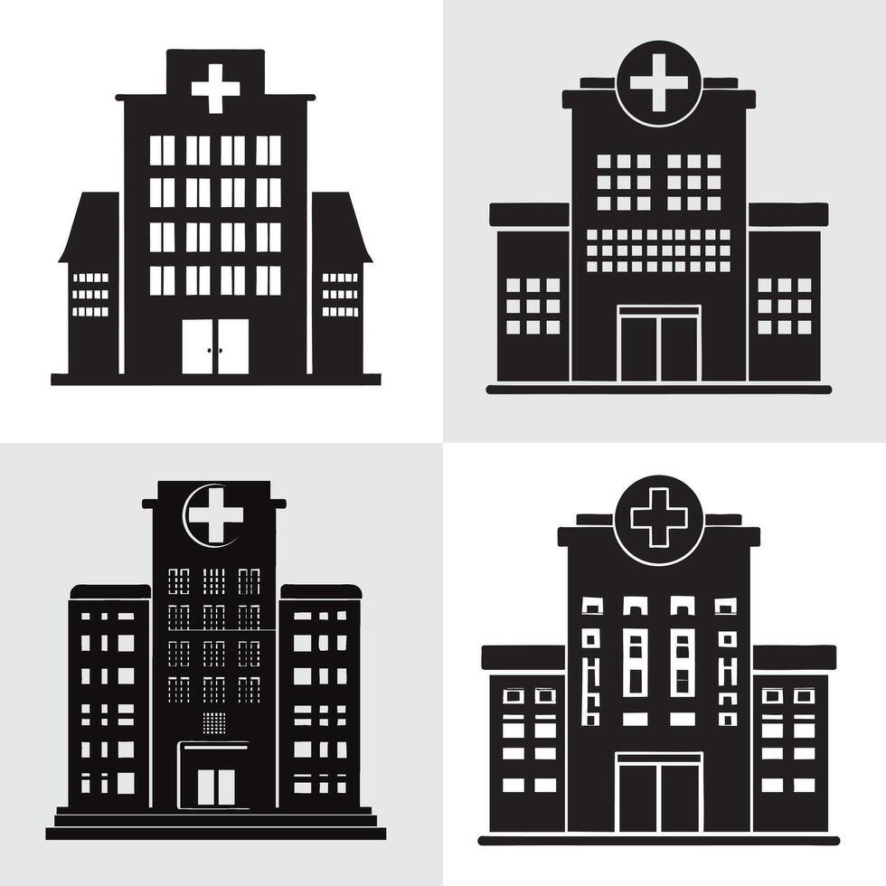 Black and White Hospital Icons Set vector