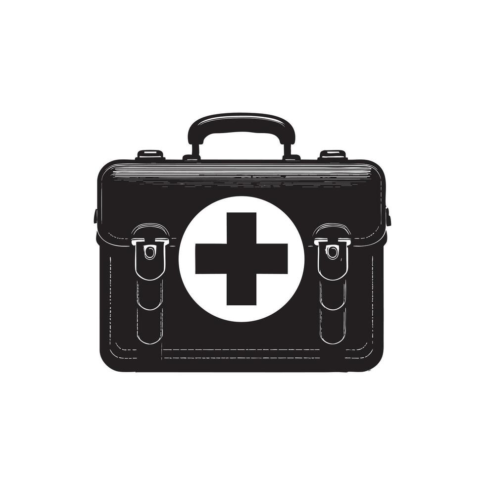 Black and White First Aid Kit with Medical Cross vector