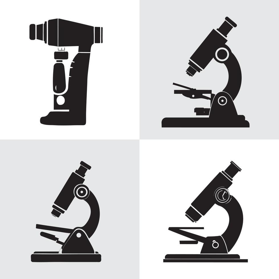 Collection of Microscope Silhouettes for Science and Research vector
