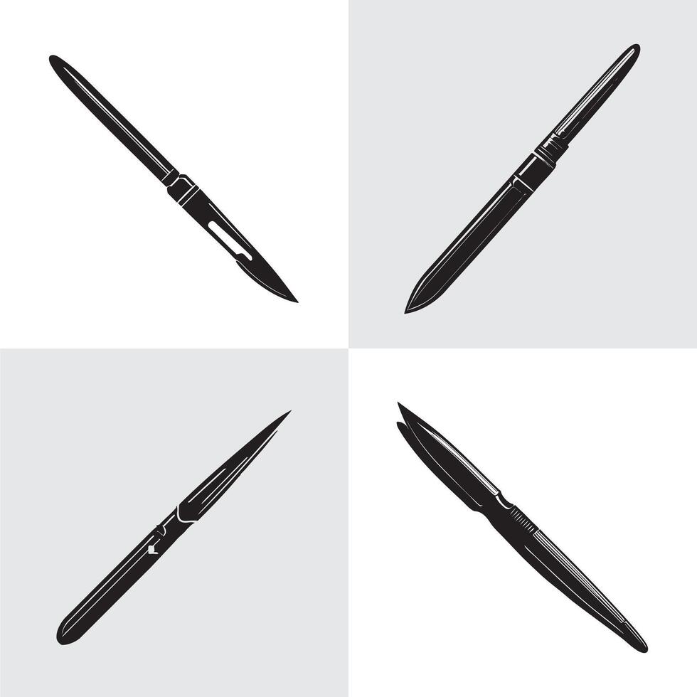 Collection of black and white surgical instruments vector