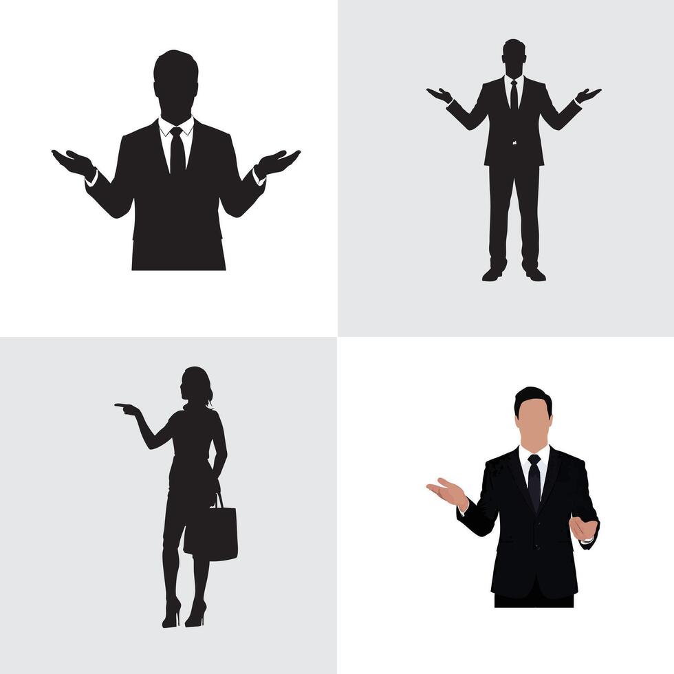 Business people silhouettes in suits gesturing with hands vector