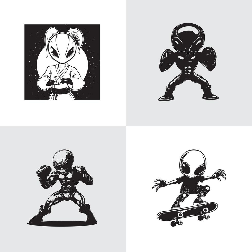 Alien Characters in Various Sports and Activities vector