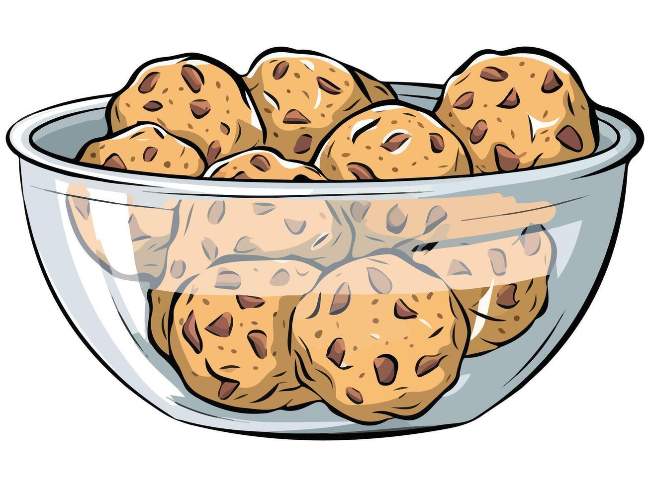 Crunchy Oatmeal Cookies with Chocolate Drops in Glass Bowl vector