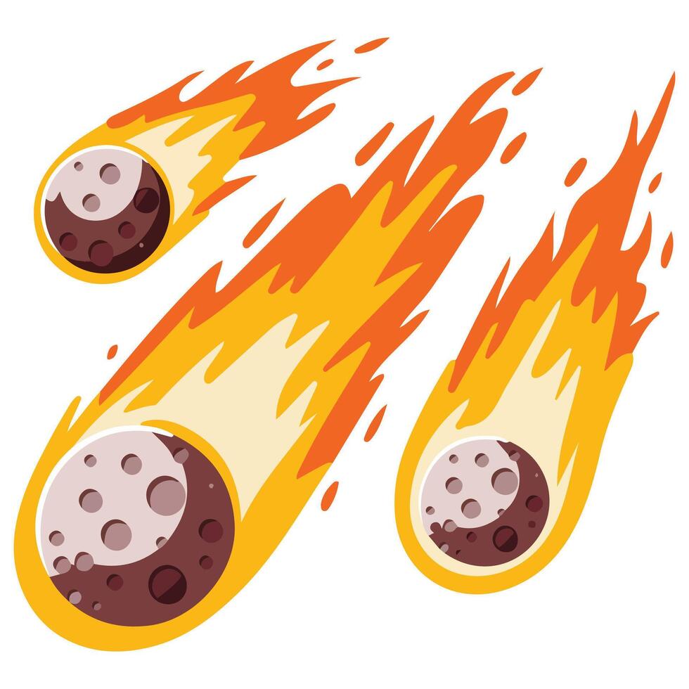 Cartoon Meteor Shower Falling on Planet Flame Meteorite Illustration vector